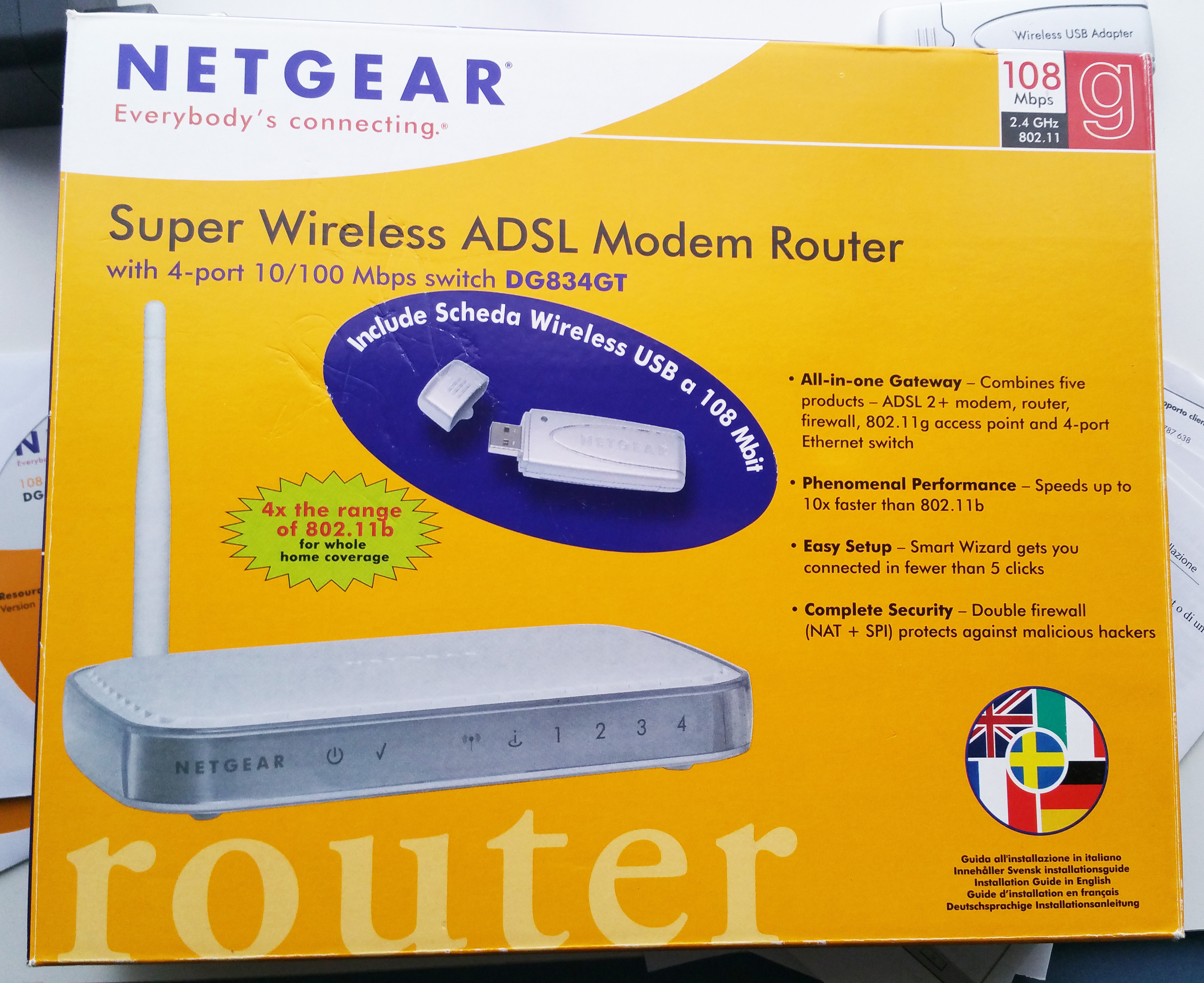 Netgear 108 Mbps Wireless ADSL Modem Router dg834gt + Adapter wg111t